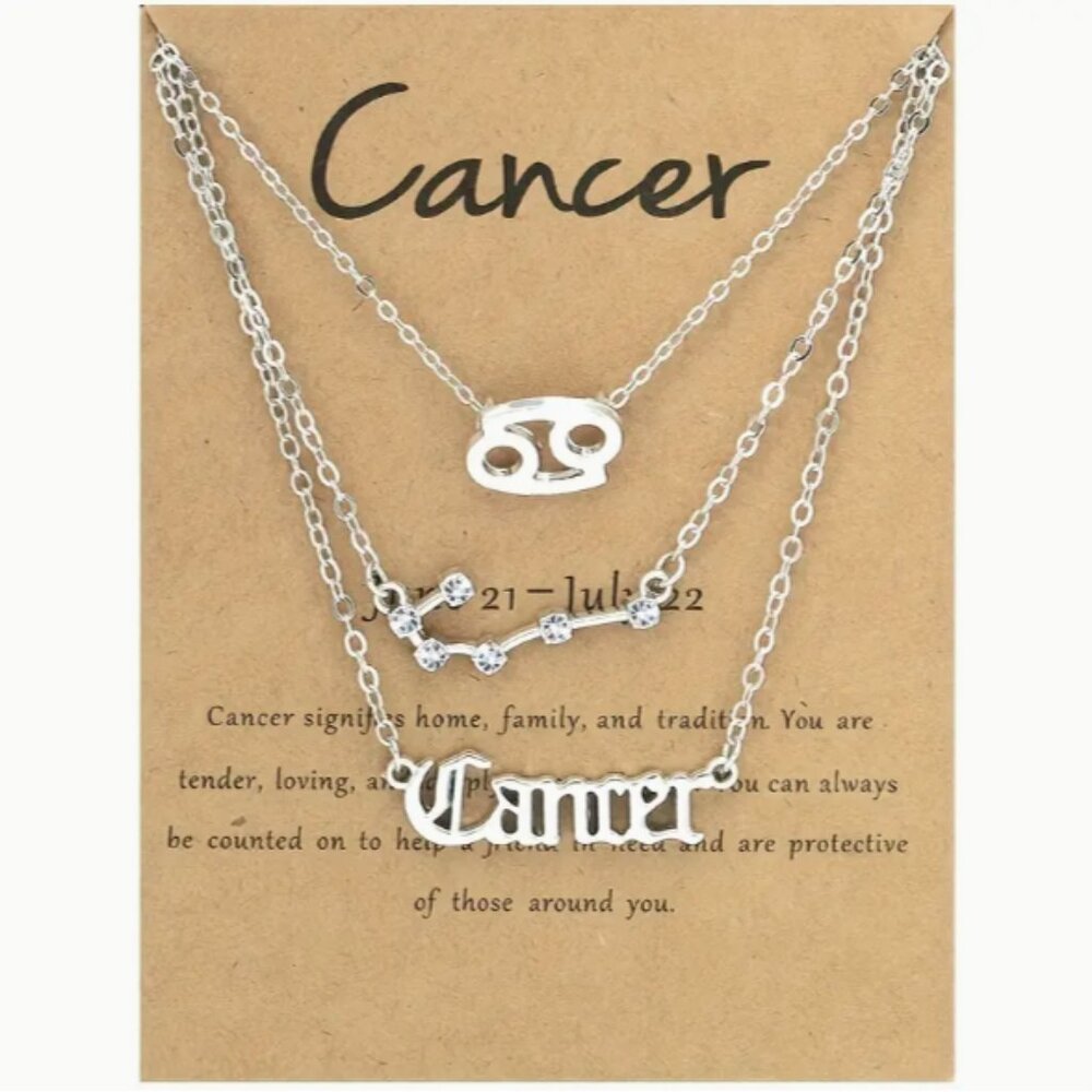 🍏50% OFF/3+...♋ 3-piece zodiac Cancer link chain necklace set (Silver tone)